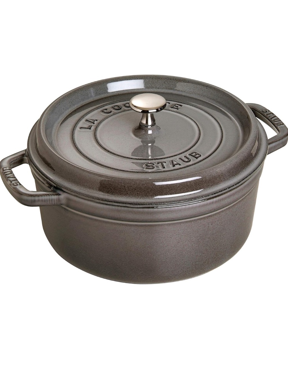Staub La Cocotte Round cast iron pot with lid, 7 inches, with handles, gray